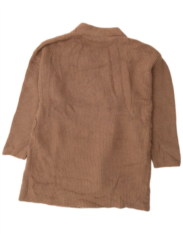 ZARA Γυναικείο Longline ανοιχτό πουλόβερ UK 14 Μεσαίο καφέ