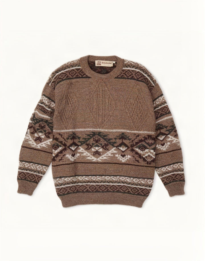 Ανδρικό πουλόβερ Kennington Crew Neck Jumper Μεγάλο καφέ Fair Isle Wool