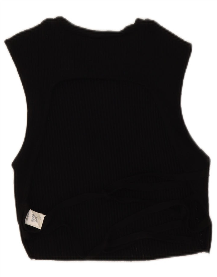 Zara Γυναικείο Αμάνικο Crop Top UK 12 Medium Black Cotton