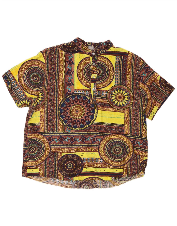 Vintage Ανδρικό κοντομάνικο πουλόβερ πουκάμισο Μεσαίο κίτρινο γεωμετρικό βαμβάκι