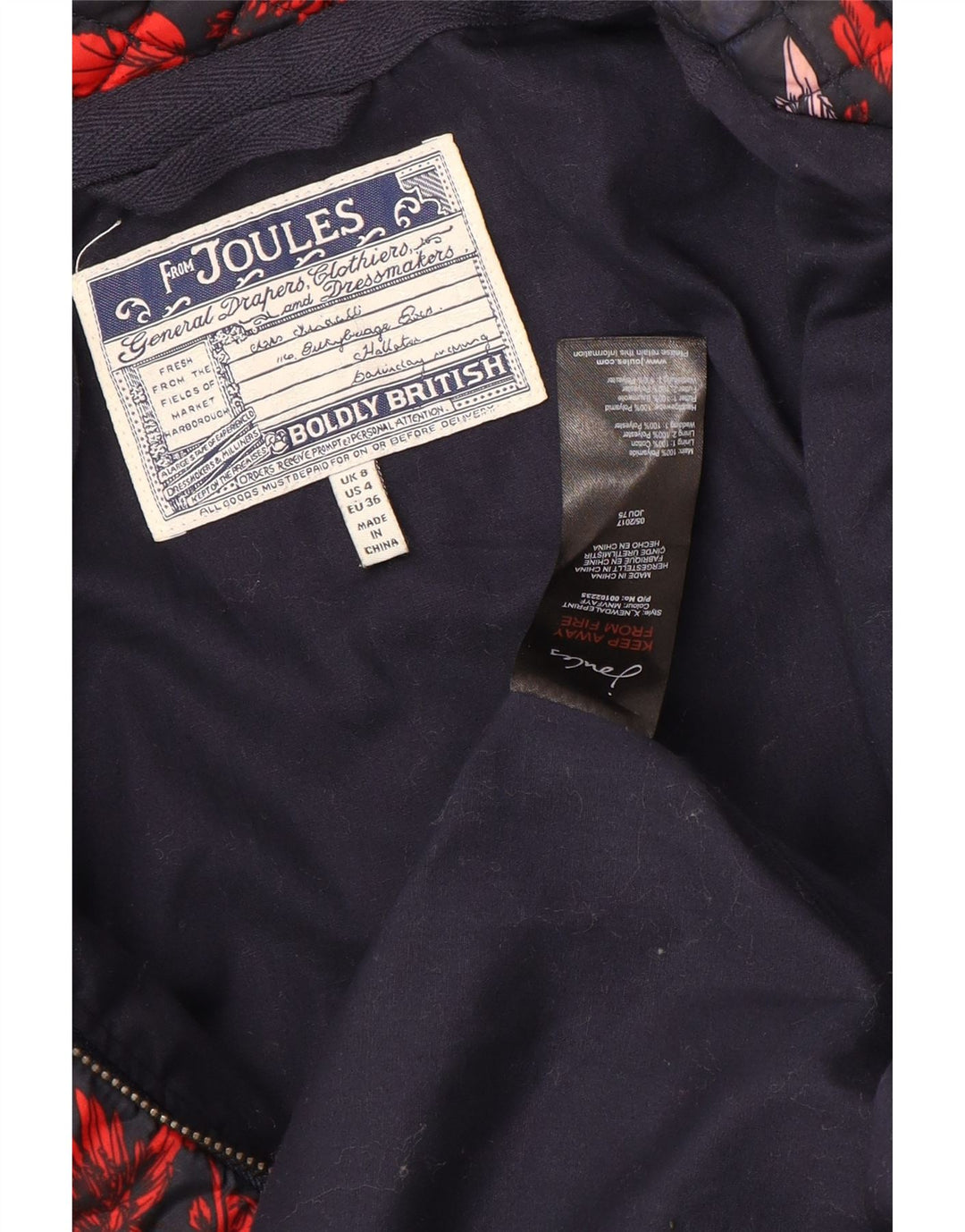 Joules Γυναικείο Καπιτονέ μπουφάν UK 8 Small Navy Blue Floral Polyamide