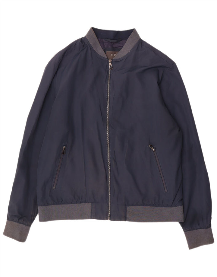 Marks & Spencer Mens Bomber Jacket UK 40 Large Navy Blue Polyester