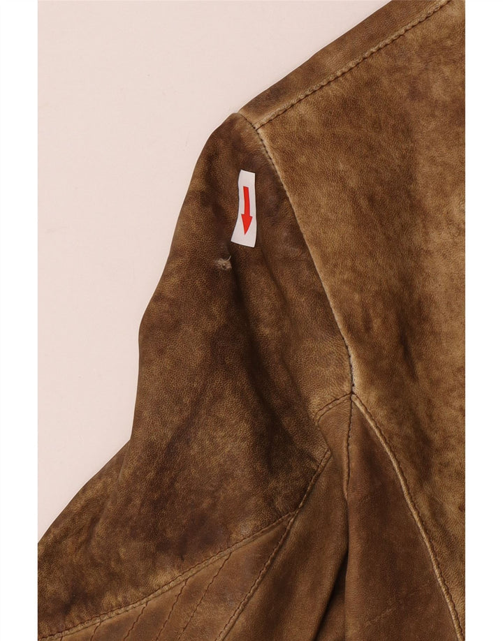 Vintage Γυναικείο Crop Δερμάτινο Μπουφάν UK 10 Small Beige Leather