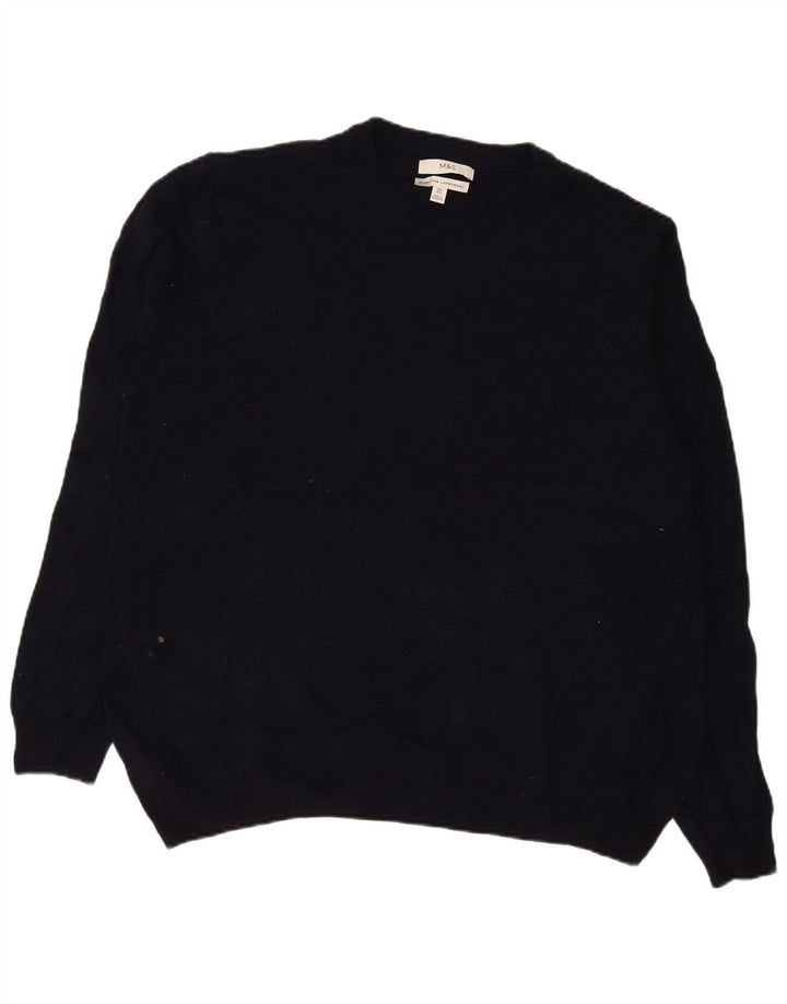 Marks & Spencer Ανδρικό πουλόβερ με λαιμόκοψη 2XL Navy Blue Lambswool