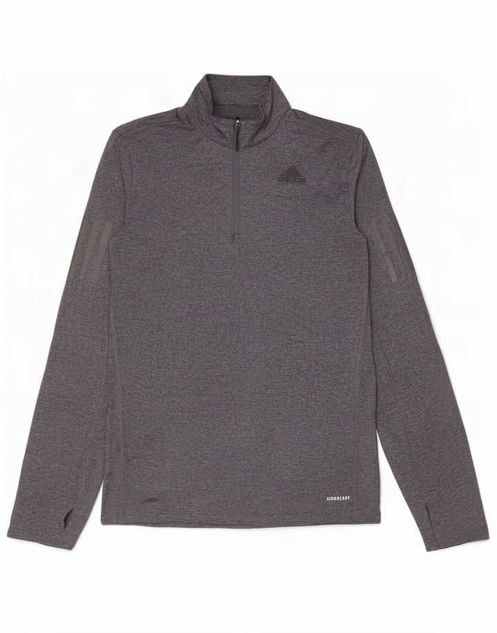 Adidas Ανδρικό Aeroready με φερμουάρ με μακρυμάνικο μπλουζάκι από μικρού γκρι πολυεστέρα