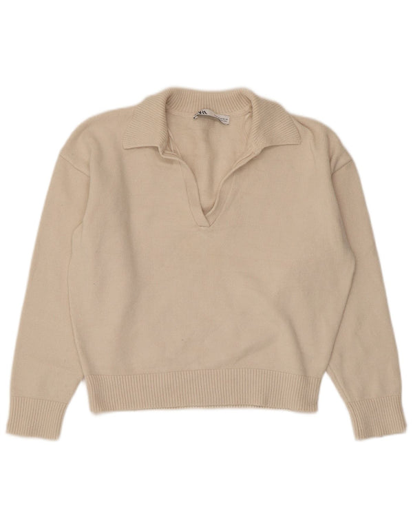 Zara Γυναικείο πουλόβερ πόλο με λαιμόκοψη UK 14 Medium Beige