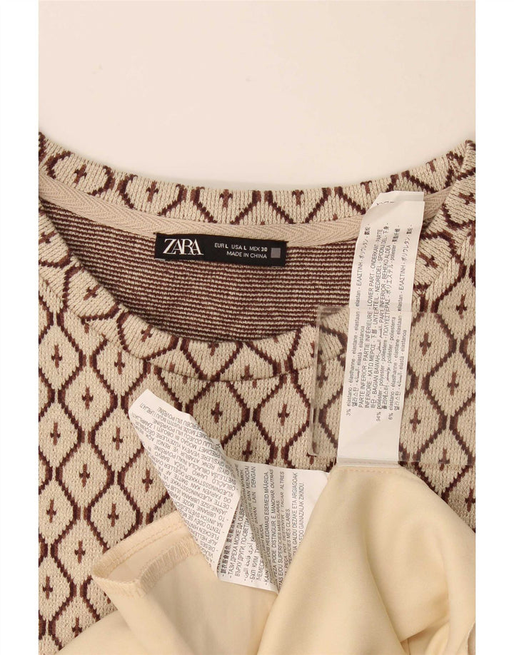Zara Γυναικείο φόρεμα Shift UK 16 Large Beige Geometric Polyester