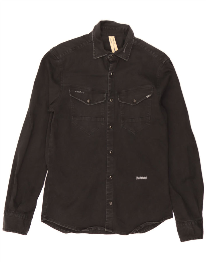 VINTAGE Mens Denim Shirt Small Black Cotton Vintage Vintage and Second-Hand Vintage from Messina Hembry 