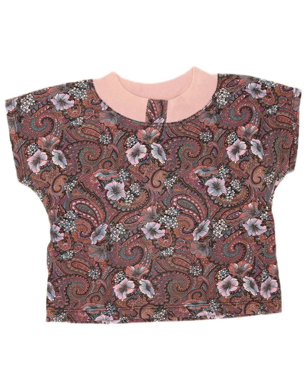 Vintage γυναικείο υπερμεγέθη Crop T-Shirt UK 10 Small πολύχρωμο Paisley