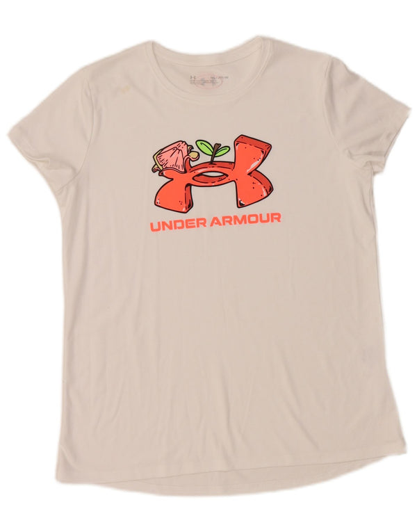 Under Armour Girls Graphic T-Shirt Top 13-14 Years XL White Polyester
