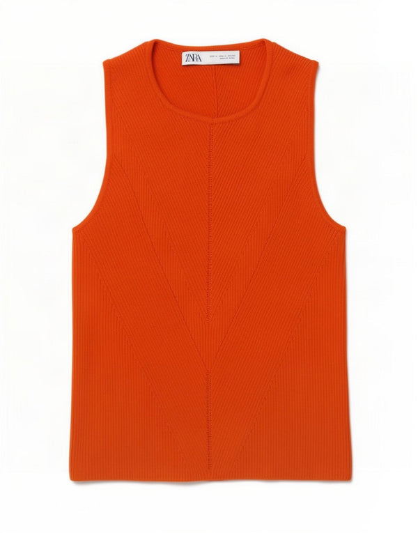 Zara Γυναικείο γιλέκο Crop UK 10 Small Orange Viscose