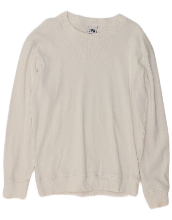 Ανδρικό πουλόβερ Zara Boat Neck Jumper μεγάλο λευκό βαμβακερό