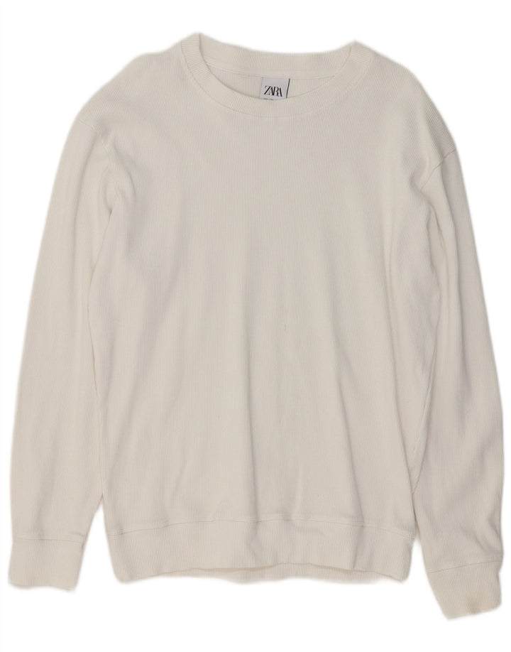 Ανδρικό πουλόβερ Zara Boat Neck Jumper μεγάλο λευκό βαμβακερό