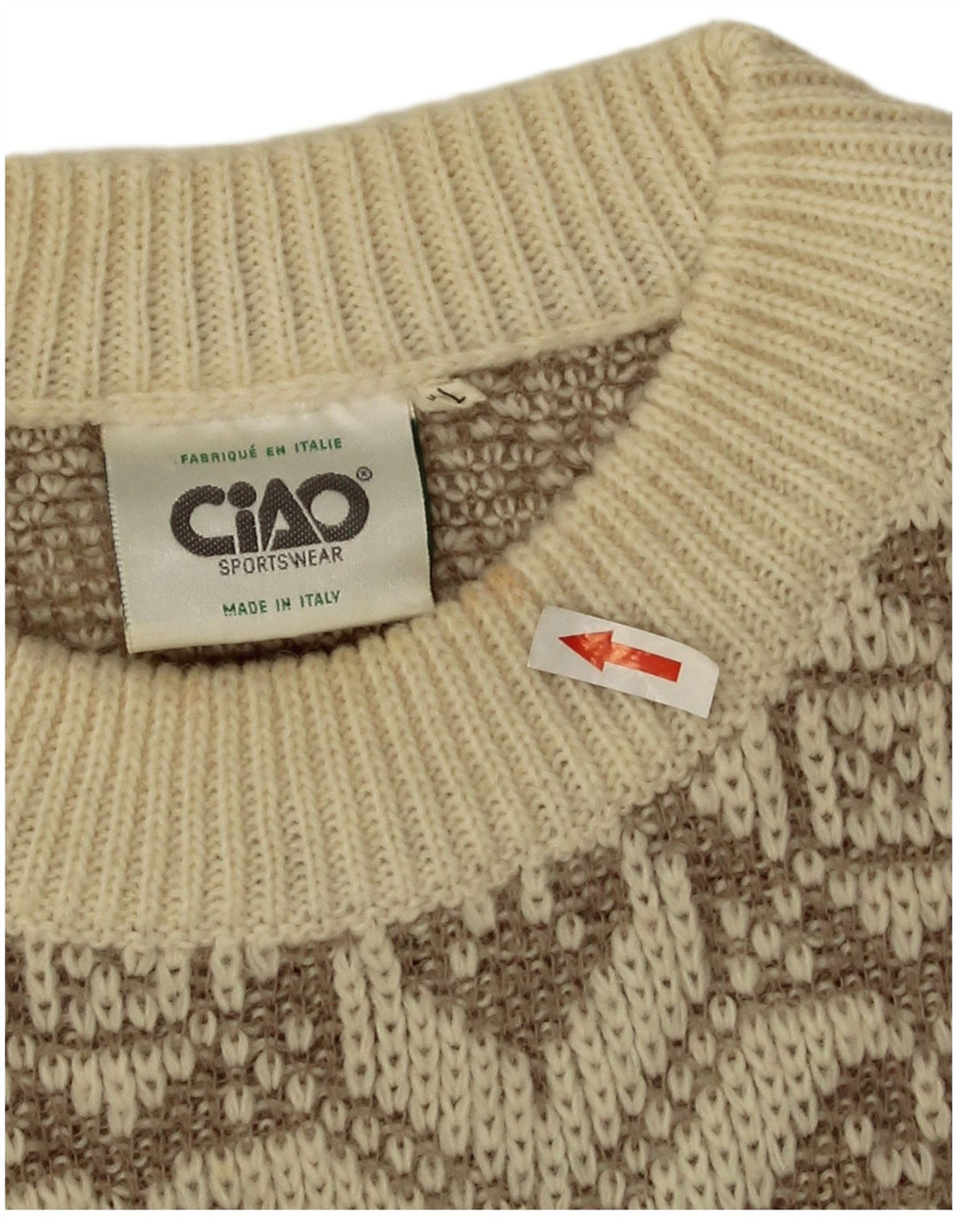 Ανδρικό πουλόβερ Ciao Crew Neck Jumper XL Μπεζ γεωμετρικό μαλλί