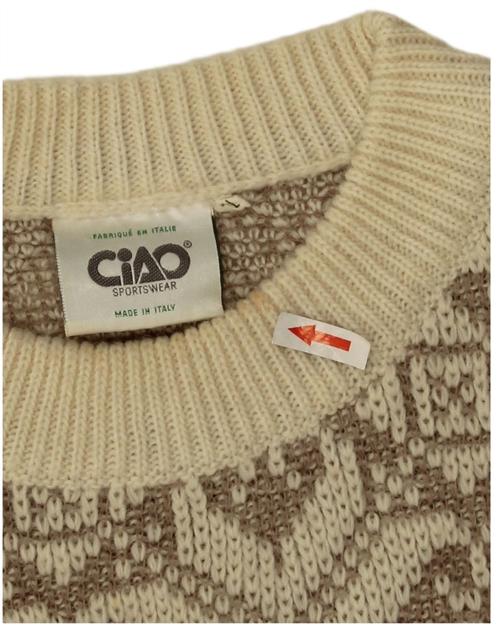 Ανδρικό πουλόβερ Ciao Crew Neck Jumper XL Μπεζ γεωμετρικό μαλλί