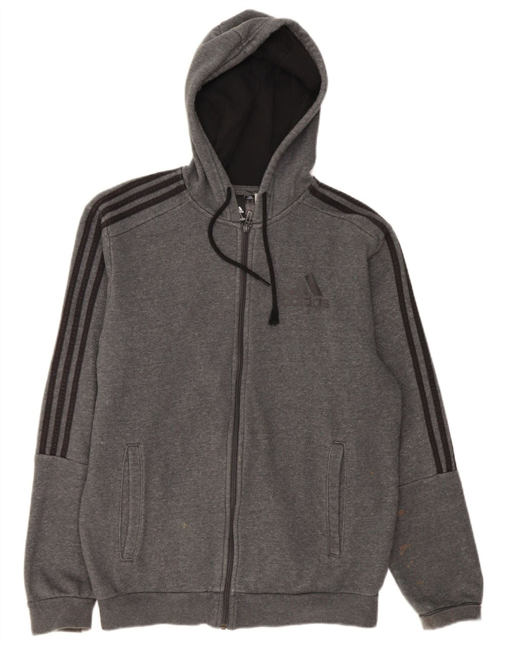 ADIDAS Mens Zip Hoodie Sweater Medium Grey Cotton
