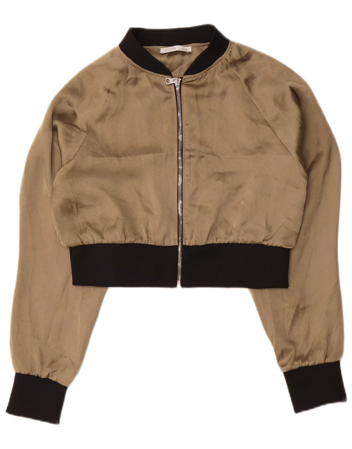 ZARA Γυναικείο Crop Bomber Jacket UK 10 Small Beige Colourblock Polyester