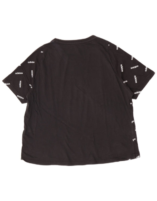 Γυναικείο γραφικό μπλουζάκι Adidas Top UK 16/18 μεγάλο μαύρο βαμβακερό