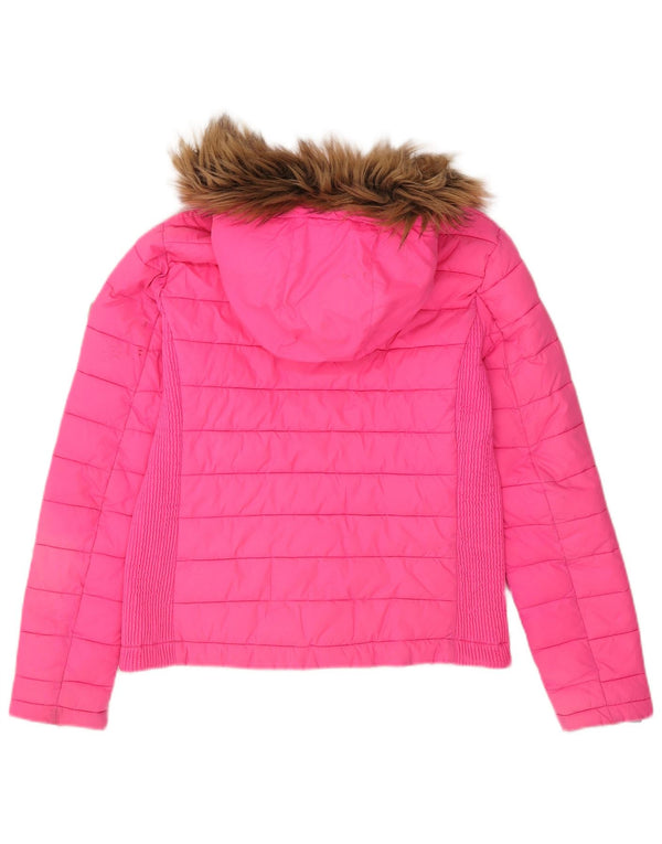 Superdry γυναικείο μπουφάν με κουκούλα UK 14 μεγάλο ροζ πολυεστέρας