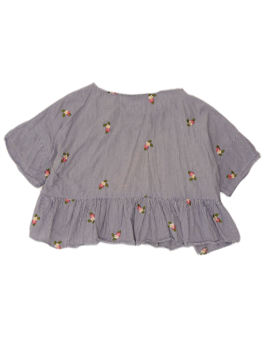 ZARA Γυναικεία Crop Μπλούζα Τοπ UK 14 Medium Blue Pinstripe