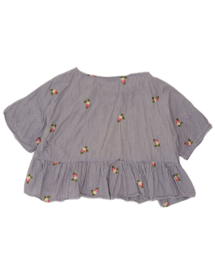 ZARA Γυναικεία Crop Μπλούζα Τοπ UK 14 Medium Blue Pinstripe