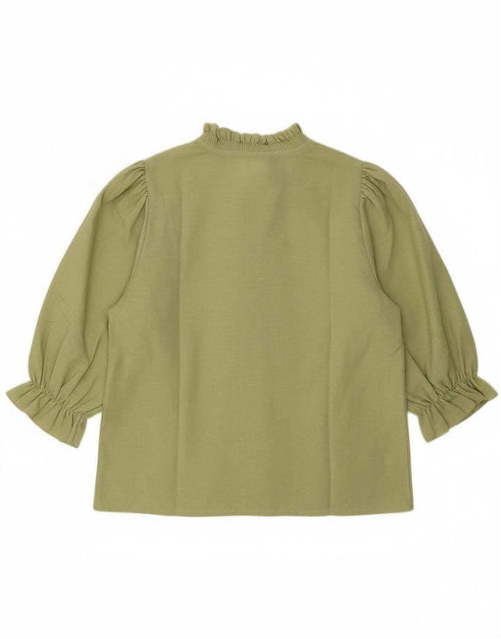 Vintage γυναικεία μανίκια 3/4 μπλούζα μπροστινή μπλούζα Top EU 40 Medium Khaki Heart