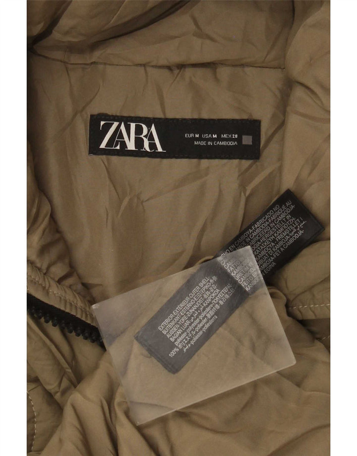 Zara γυναικείο μπουφάν με κουκούλα μεγάλου μεγέθους με επένδυση UK 14 Medium Khaki Polyester