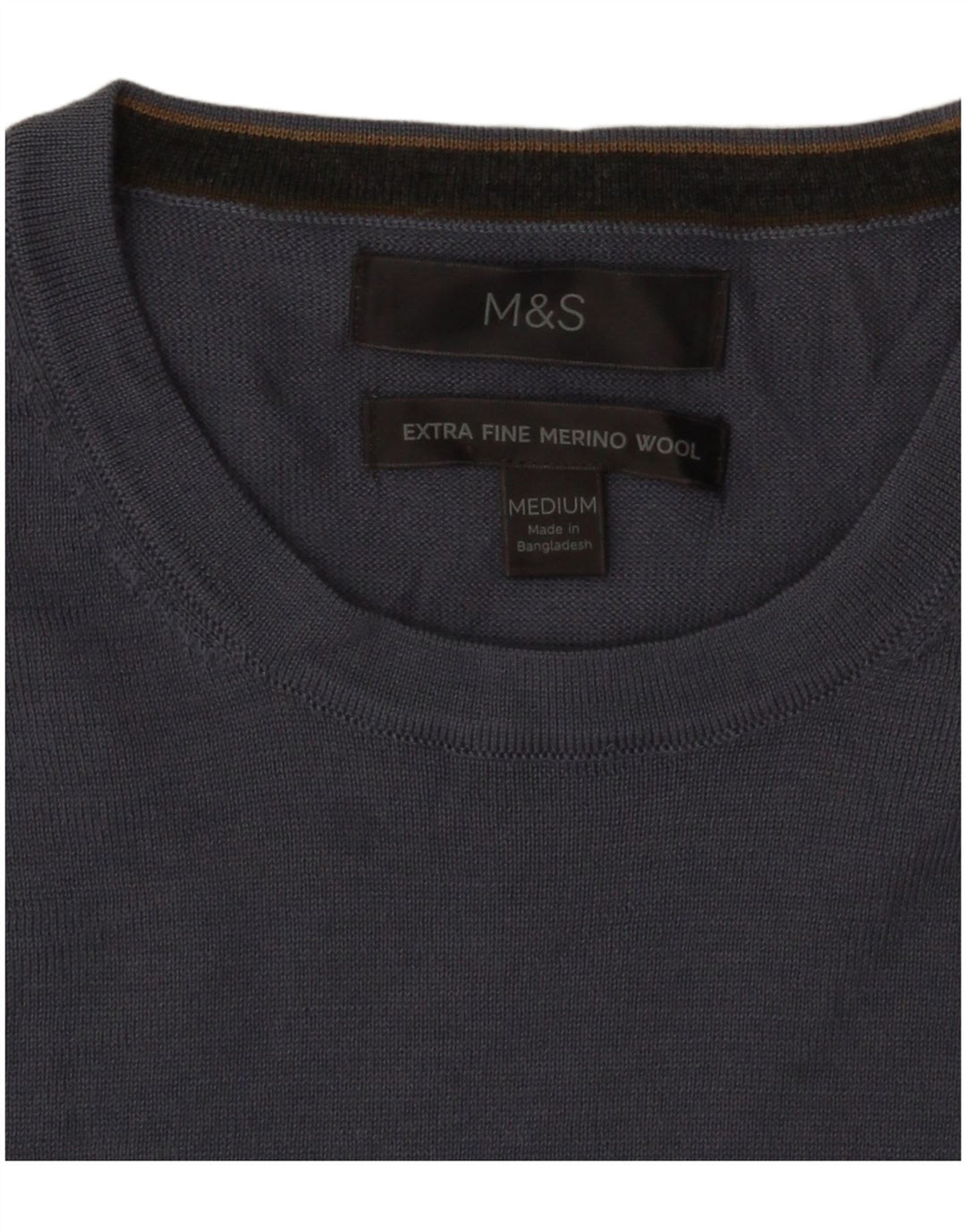 Marks & Spencer Ανδρικό πουλόβερ με λαιμόκοψη μεσαίου μπλε μαλλί