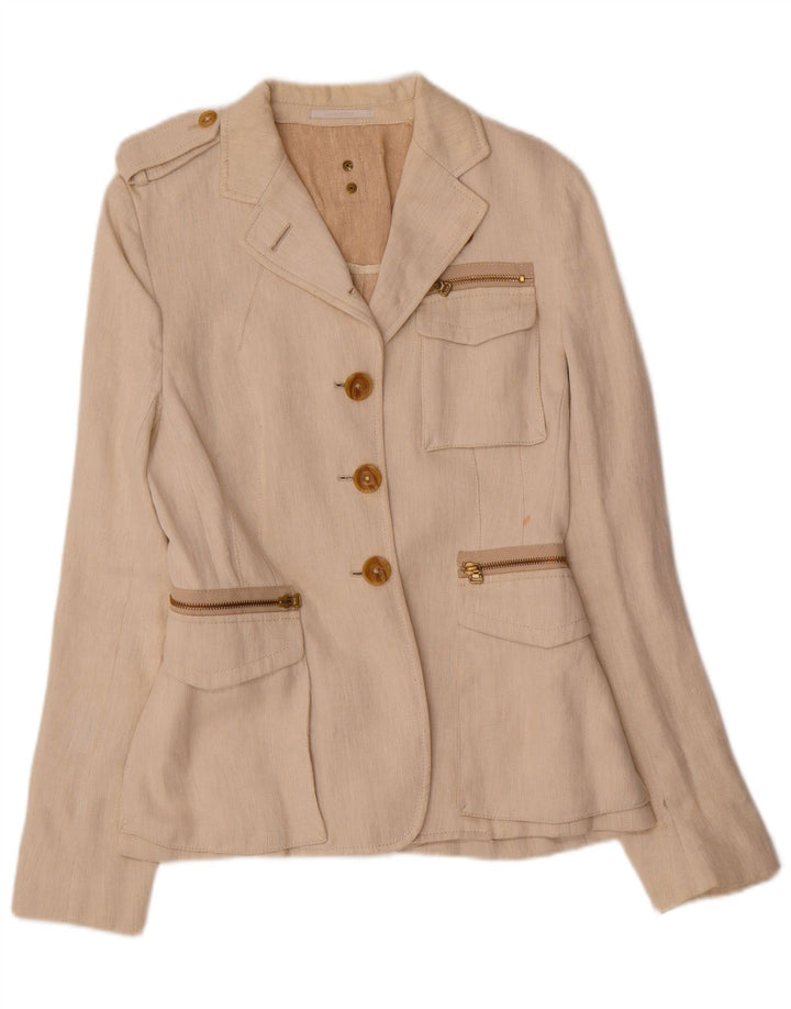 Calvaresi Γυναικείο Μπουφάν Μπλέιζερ με 3 Κουμπιά UK 12 Medium Beige