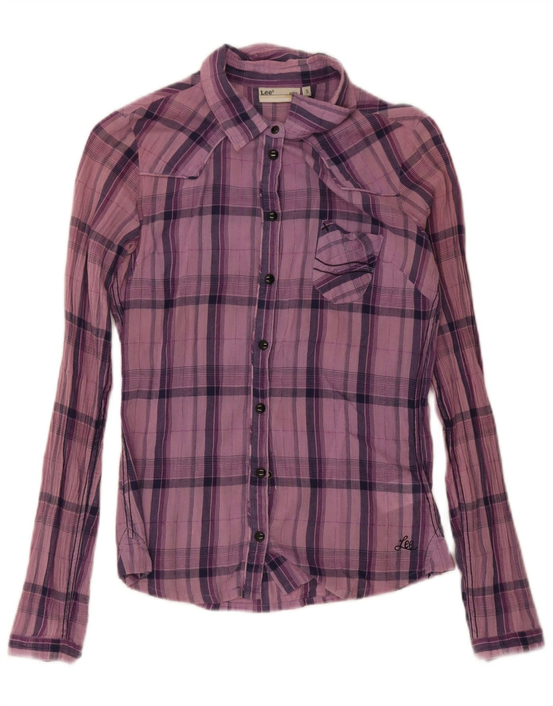 Lee Γυναικείο πουκάμισο UK 10 Small Purple καρό βαμβακερό