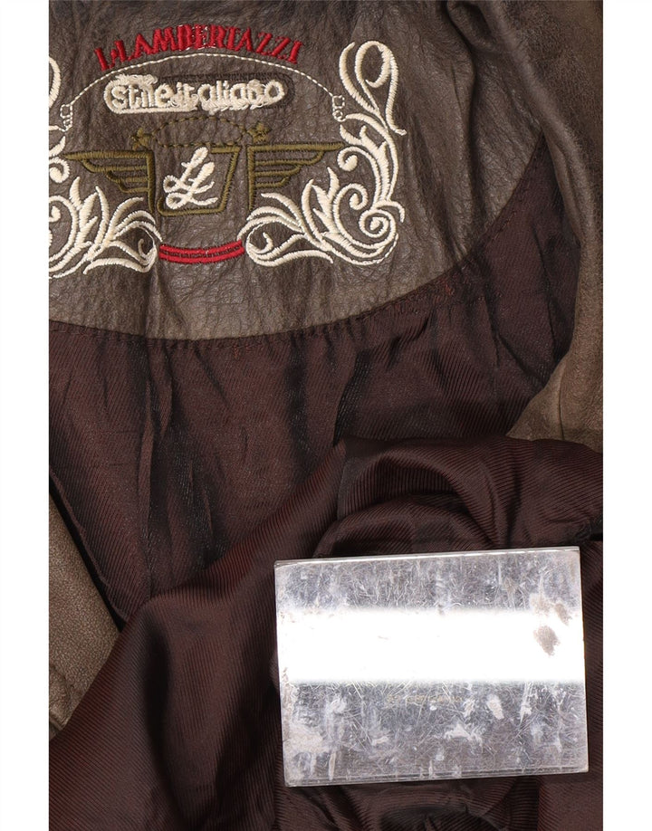 L.LAMBERTAZZI Ανδρικό Δερμάτινο Παλτό UK 40 Μεγάλο Καφέ Δέρμα