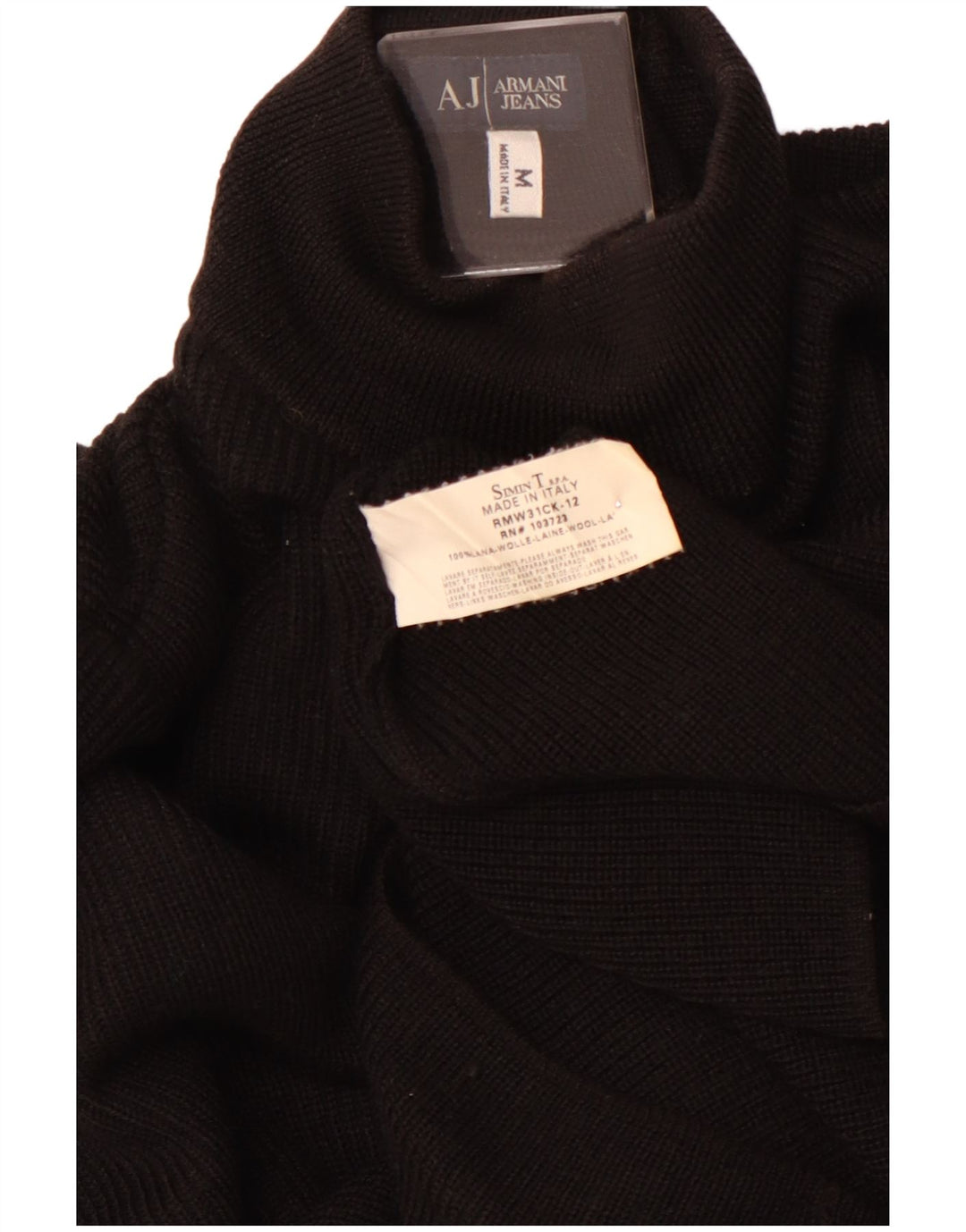 ARMANI JEANS Ανδρικό πουλόβερ με λαιμό χελώνα, μεσαίο μαύρο μαλλί