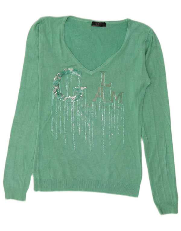 Guess Γυναικείο πουλόβερ με γραφικό V-λαιμόκοψη UK 12 Medium Green