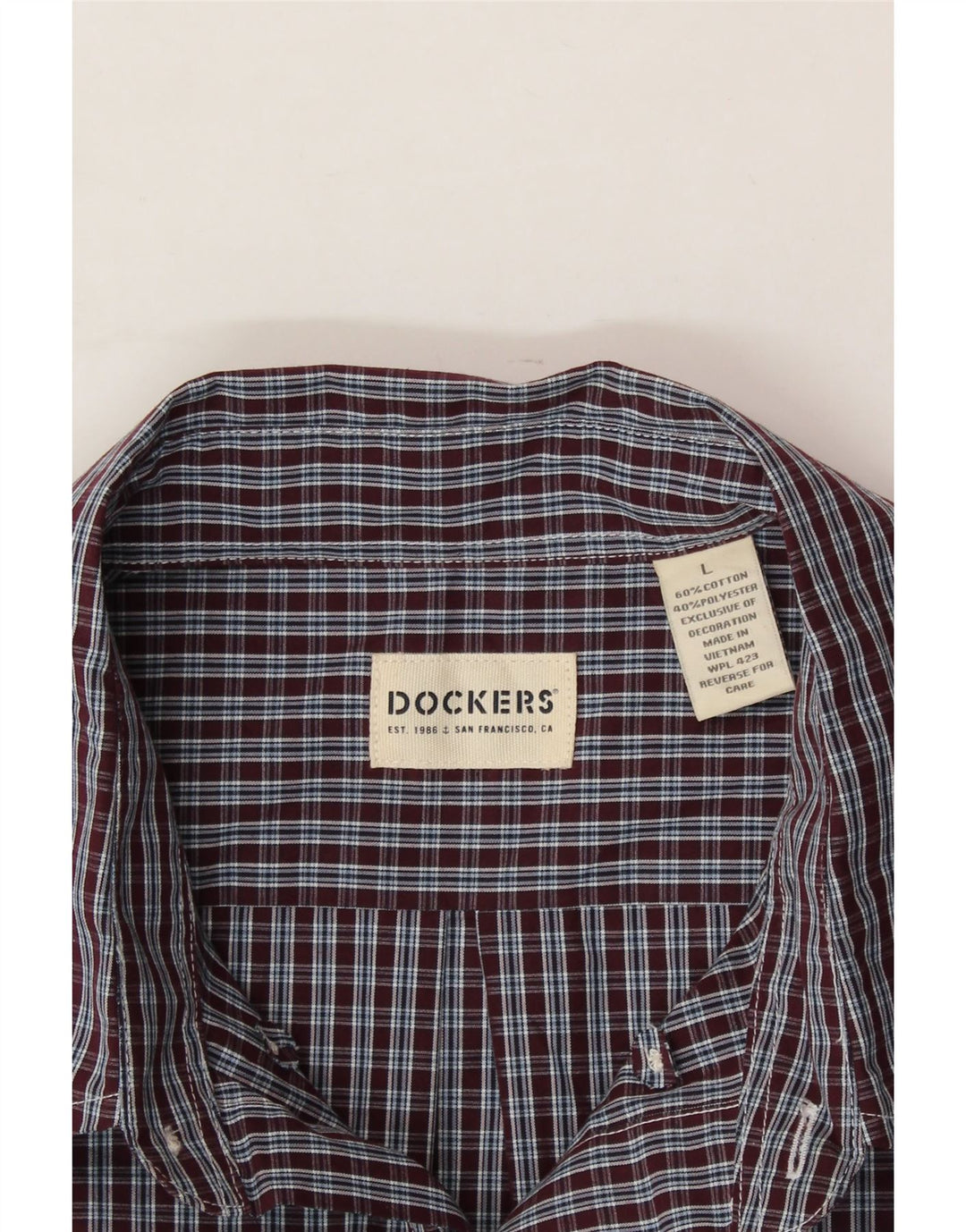 DOCKERS Mens Shirt Large Burgundy Check Cotton Vintage Dockers and Second-Hand Dockers from Messina Hembry 