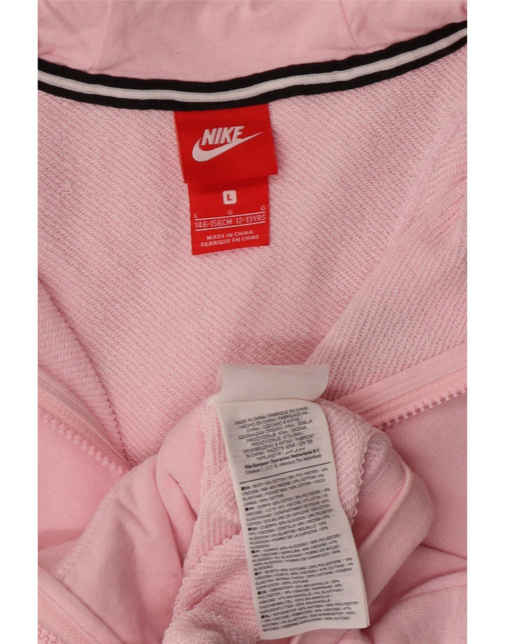 NIKE Girls Zip Hoodie πουλόβερ 12-13 ετών μεγάλο ροζ βαμβακερό