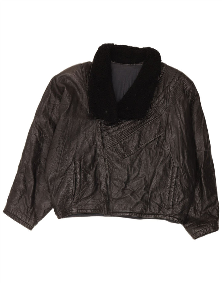 Vintage Ανδρικό Oversized Δερμάτινο Μπουφάν IT 52 XL Μαύρο