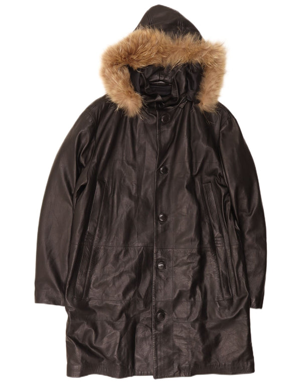 Lavorazione Artigiana Ανδρικό Δερμάτινο Παλτό UK 38 Medium Black Classic