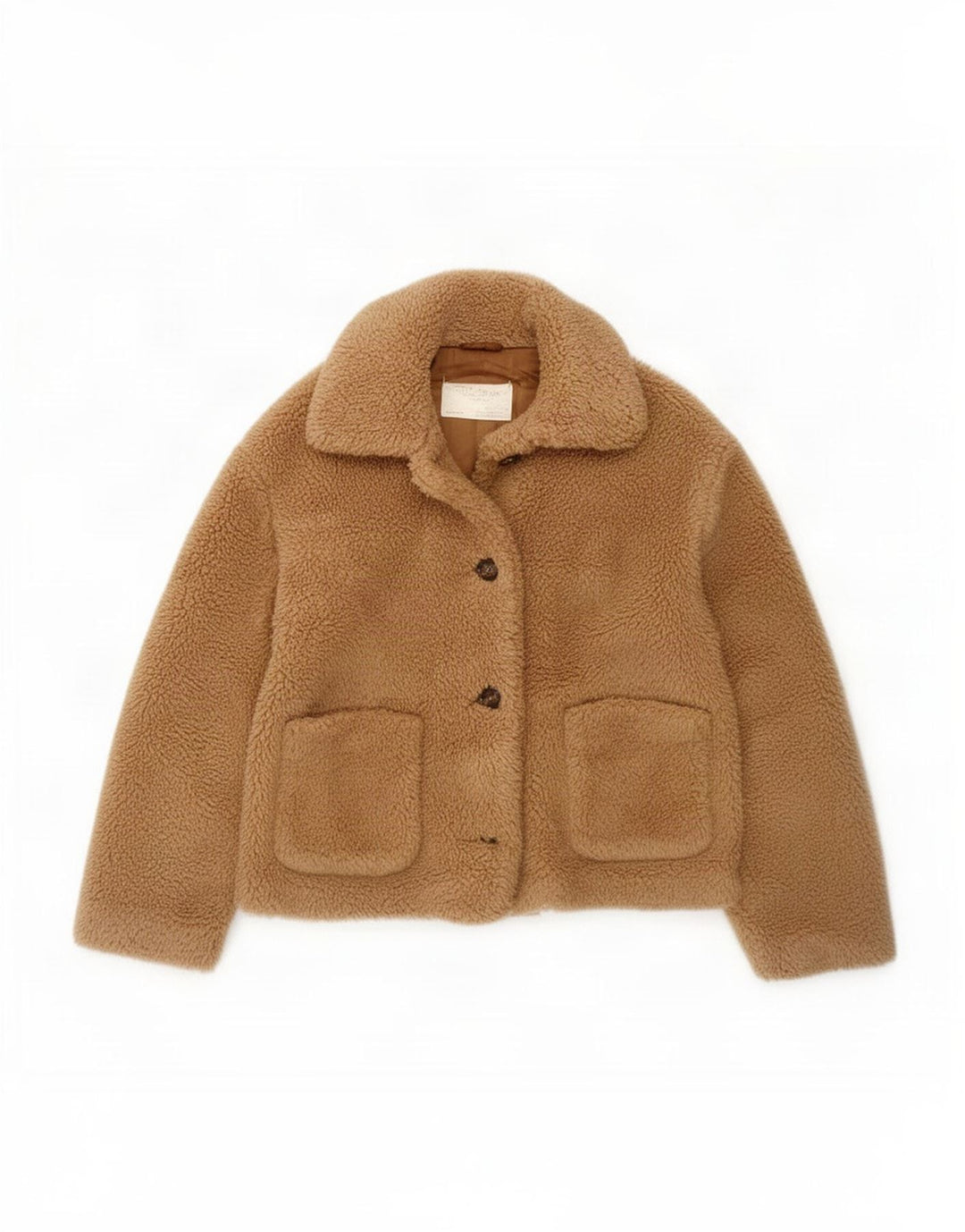 Zara Γυναικείο Μπουφάν Sherpa Oversized UK 6 XS καφέ πολυεστέρας