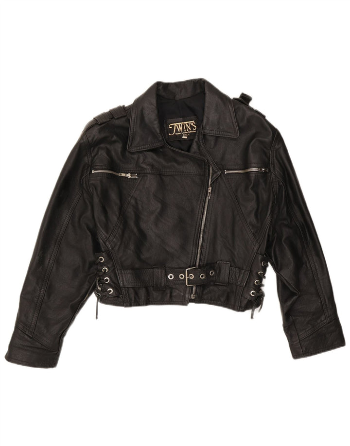 Vintage γυναικείο υπερμεγέθη Biker Jacket UK 10 Small μαύρο δέρμα