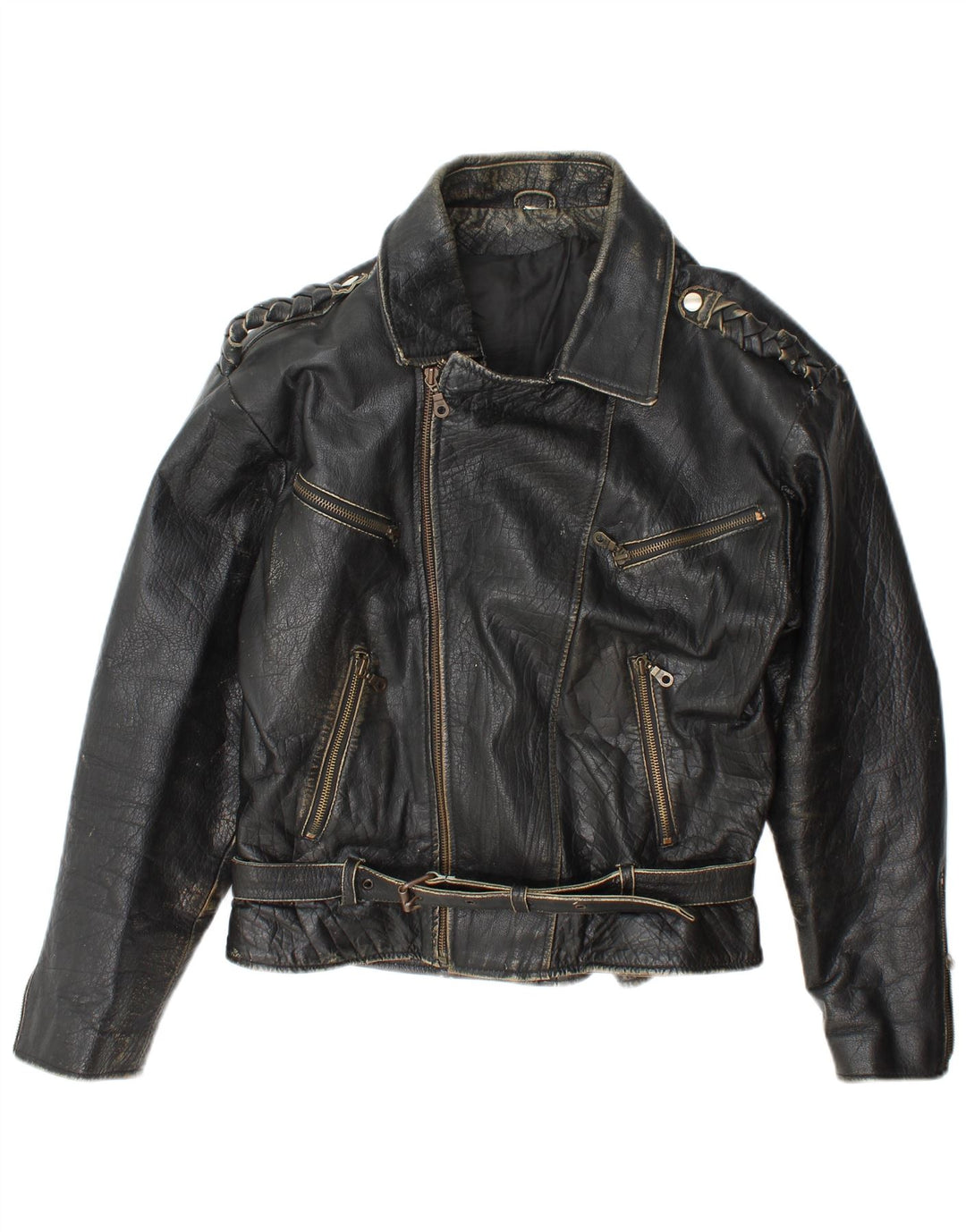 Vintage Ανδρικό Δερμάτινο Biker Jacket UK 36 Small Black Leather