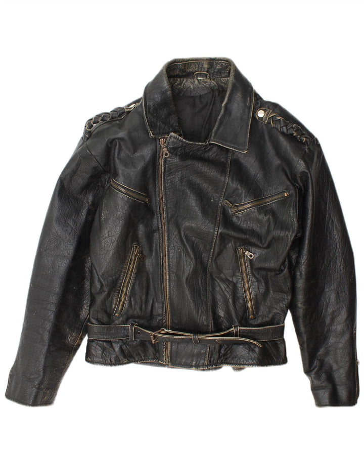 Vintage Ανδρικό Δερμάτινο Biker Jacket UK 36 Small Black Leather
