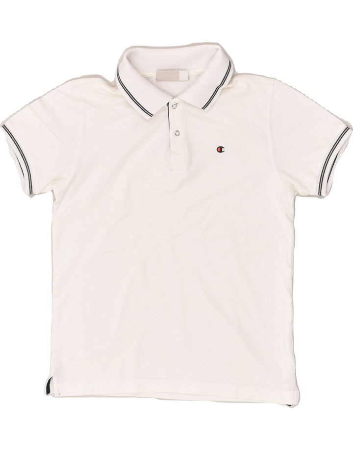CHAMPION Boys Polo Shirt 9-10 Years Medium  White Cotton | Vintage Champion | Thrift | Second-Hand Champion | Used Clothing | Messina Hembry 