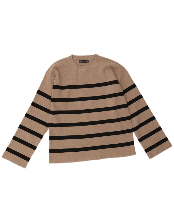 Marks & Spencer Γυναικείο πουλόβερ με λαιμόκοψη UK 12 Medium Beige ριγέ
