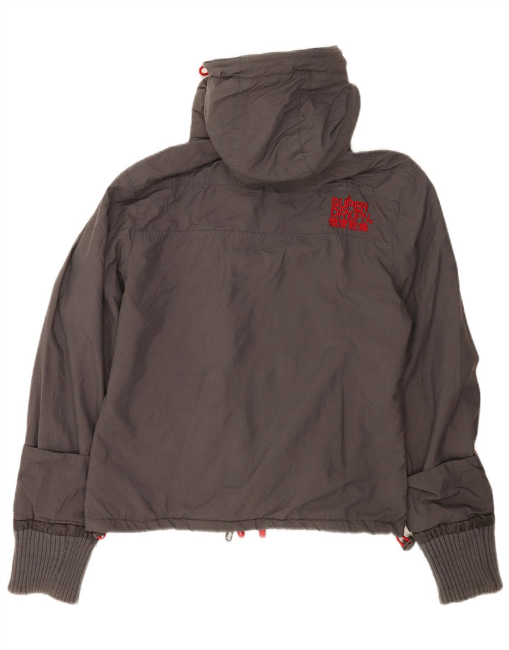 Superdry Womens The Windcheater Hooded Windbreaker Jacket UK 14 Medium Grey