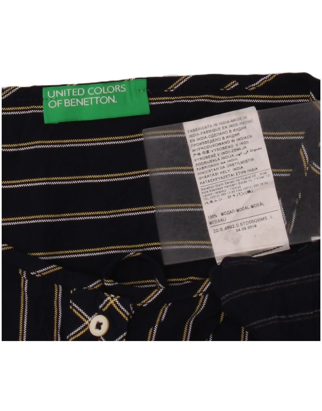 BENETTON Γυναικεία μακρυμάνικη μπλούζα τοπ UK 16 Large Navy Blue Pinstripe