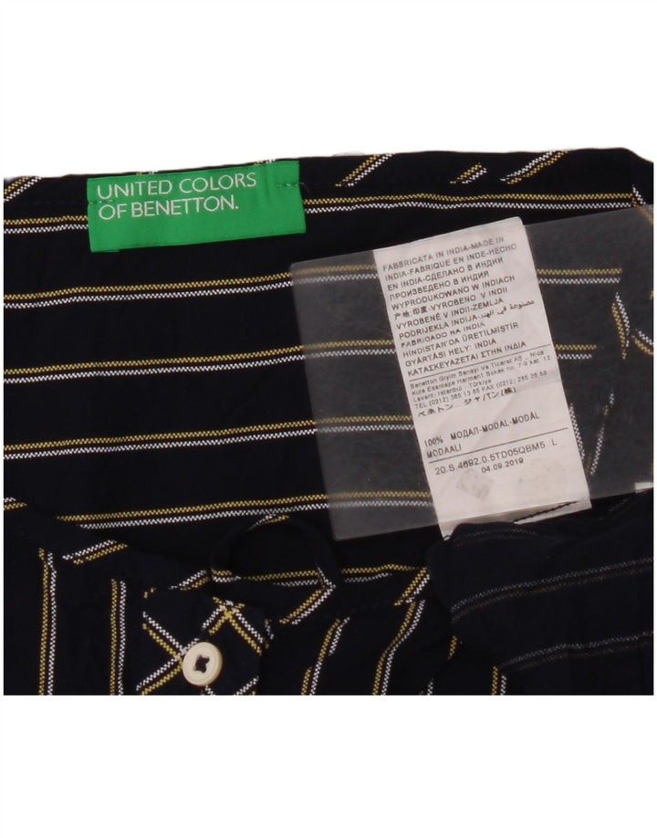 BENETTON Γυναικεία μακρυμάνικη μπλούζα τοπ UK 16 Large Navy Blue Pinstripe