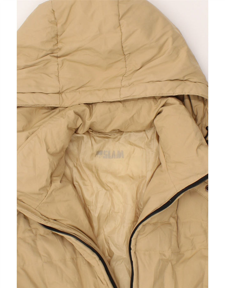 SLAM Womens Hooded Padded Coat UK 10 Small Beige Polyester Vintage Slam and Second-Hand Slam from Messina Hembry 