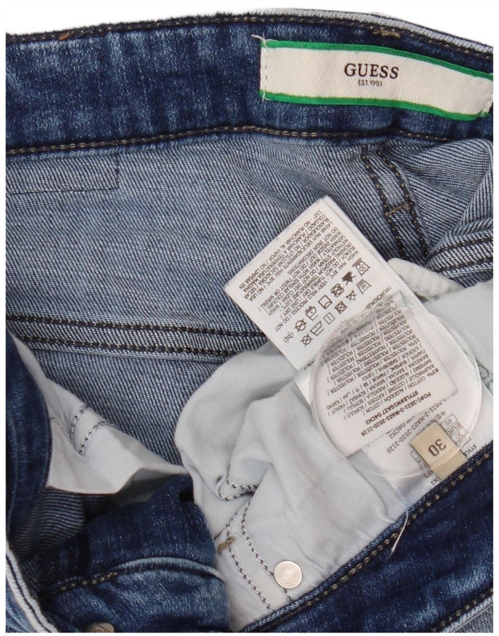 Guess Womens Chris Distressed Slim Jeans W30 L32 Blue Cotton