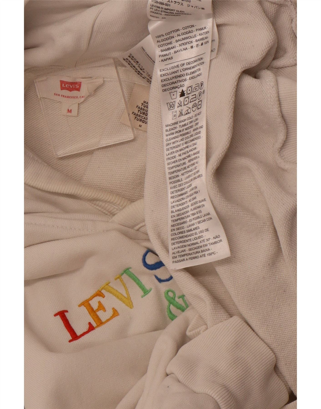 Γυναικείο LEVI'S Oversized Graphic Hoodie Jumper UK 14 Medium Off White