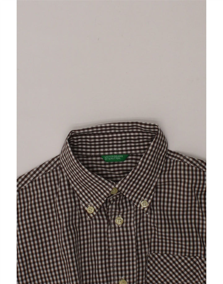 BENETTON Boys Shirt 7-8 Years Medium  Brown Gingham Cotton Vintage Benetton and Second-Hand Benetton from Messina Hembry 